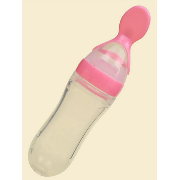 Baby Silicone Squeeze Feeding Bottle With Spoon Food Rice Cereal Feeder 90ML 